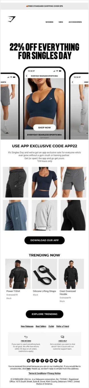 Holiday marketing inspiration - Singles Day - Gymshark