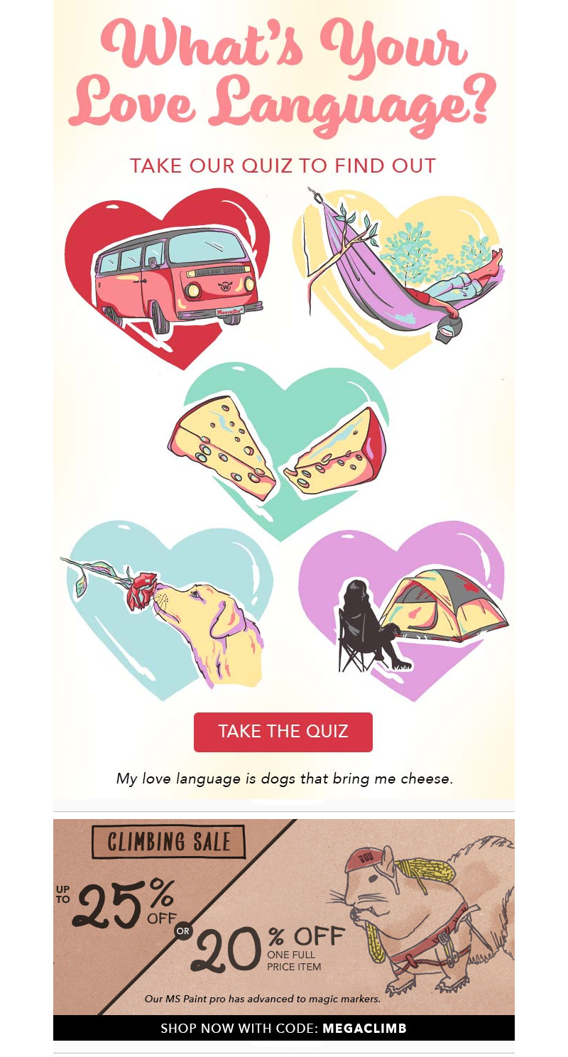 Moosejaw, Valentine's Day email campaign