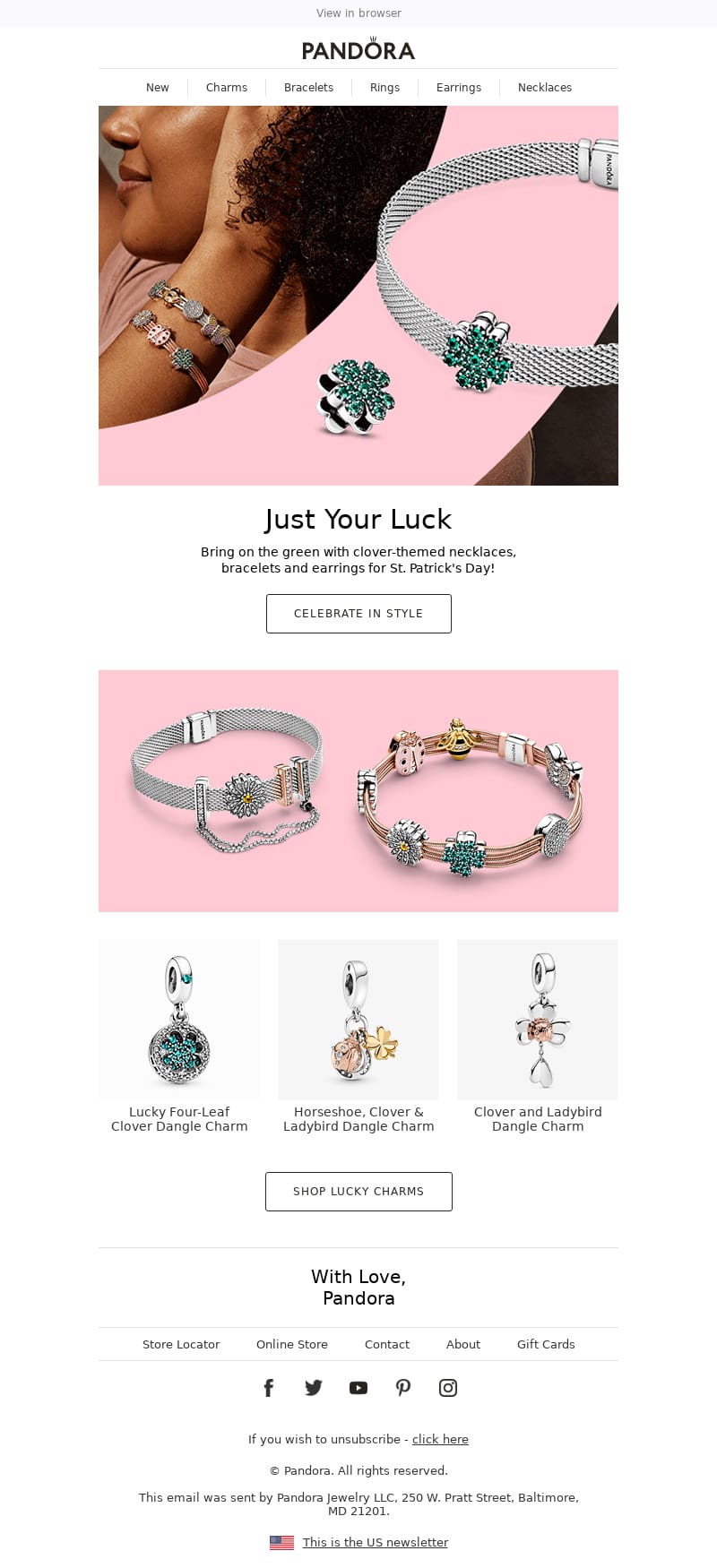 Example of St. Patrick's Day email campaign from Pandora