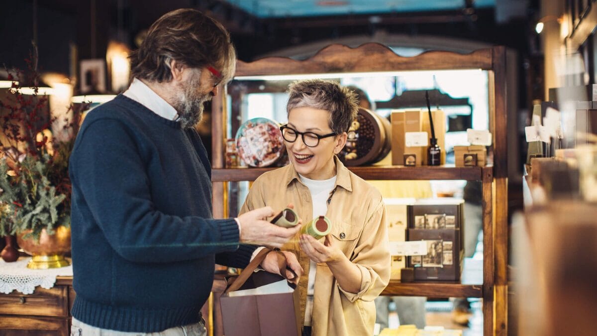 Older couple shopping in real life