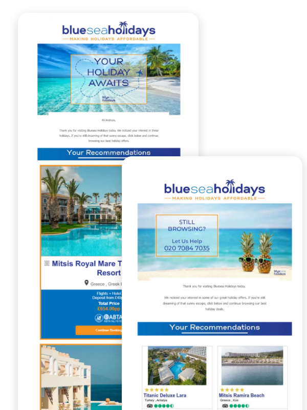 Blue Sea holidays example of personalization