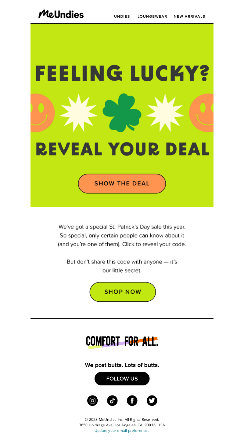 Example of St. Patrick's Day email campaign from MeUndies