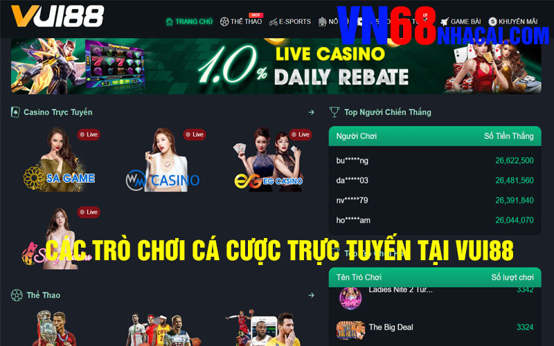 Các Trò Chơi Cá Cược Trực Tuyến Tại Nhà Cái Vui88